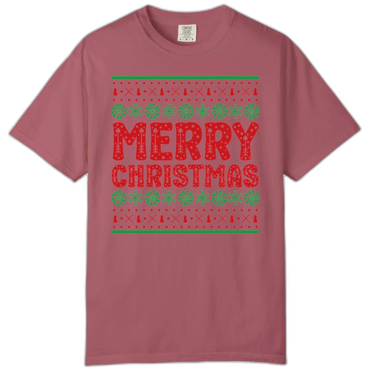 Merry Christmas Ugly Sweater Design Comfort Color in Crimson