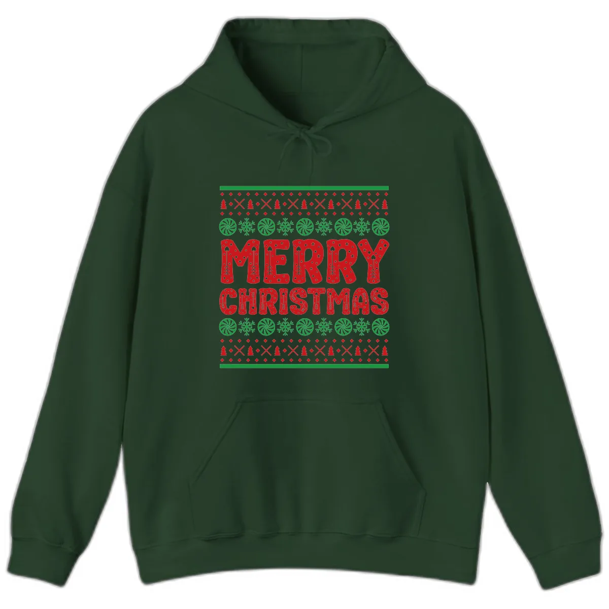 Merry Christmas Ugly Sweater Design Hoodie in Forest Green