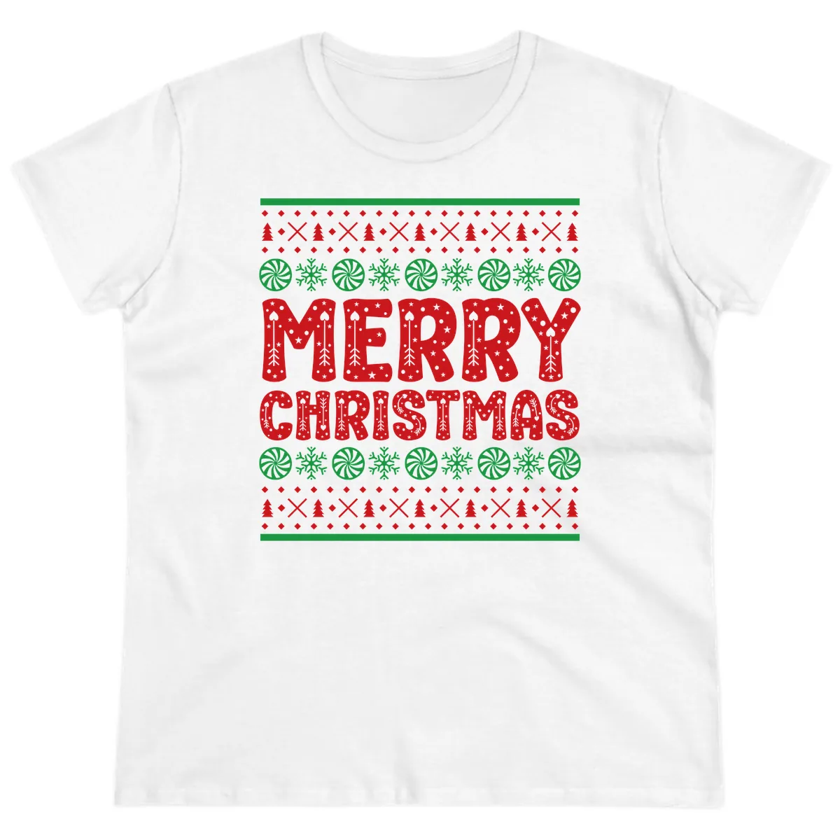 Merry Christmas Ugly Sweater Design Ladies Tee in White