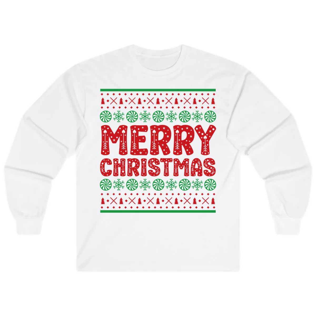 Merry Christmas Ugly Sweater Design Long Sleeve in White