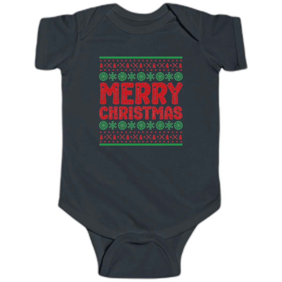 Merry Christmas Ugly Sweater Design Baby Onesie in Black