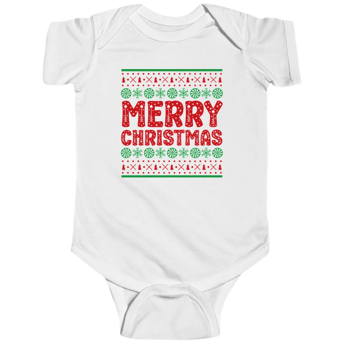 Merry Christmas Ugly Sweater Design Baby Onesie in White