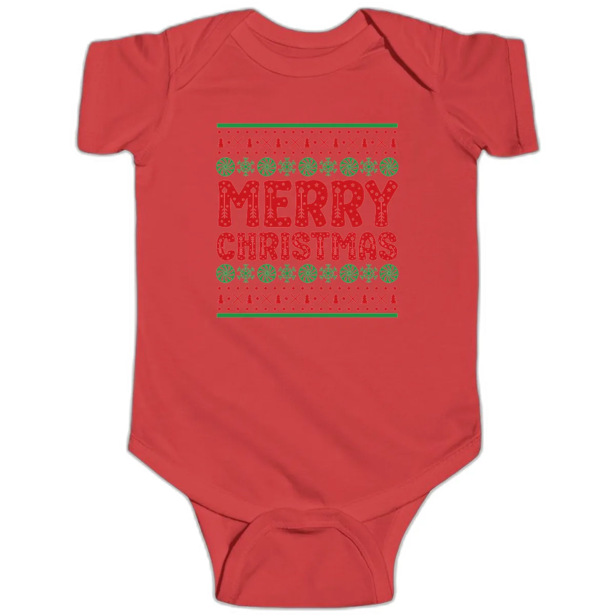 Merry Christmas Ugly Sweater Design Baby Onesie in Red