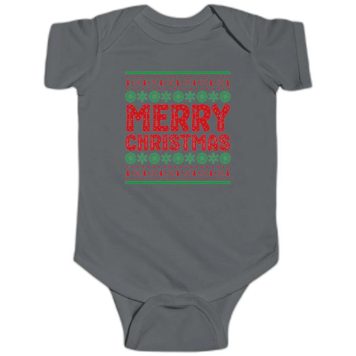 Merry Christmas Ugly Sweater Design Baby Onesie in Charcoal