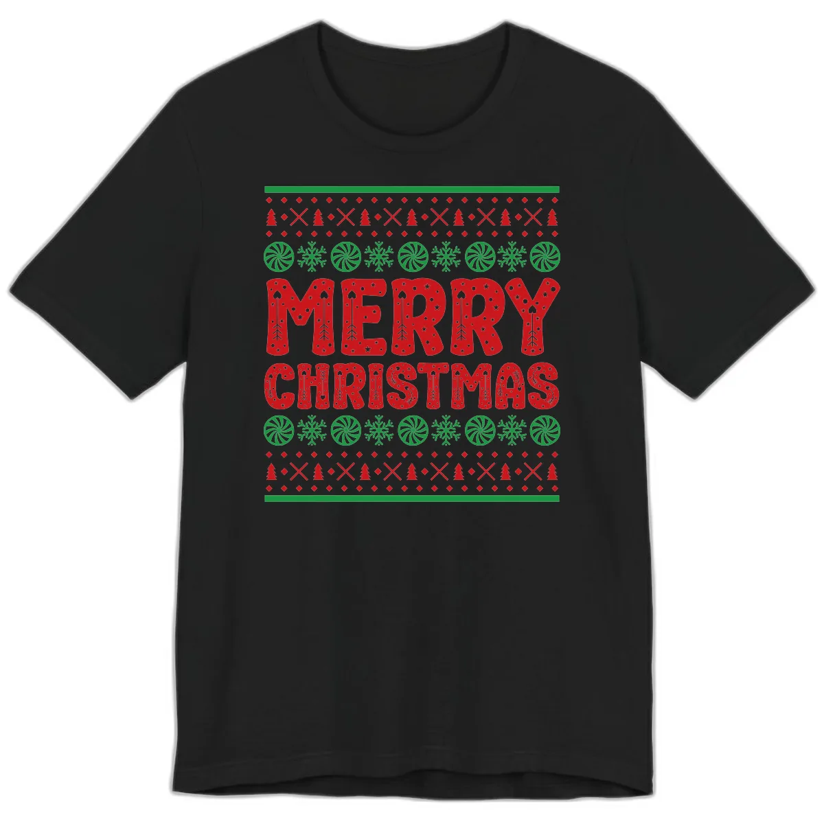 Merry Christmas Ugly Sweater Design Premium T-Shirt in Black