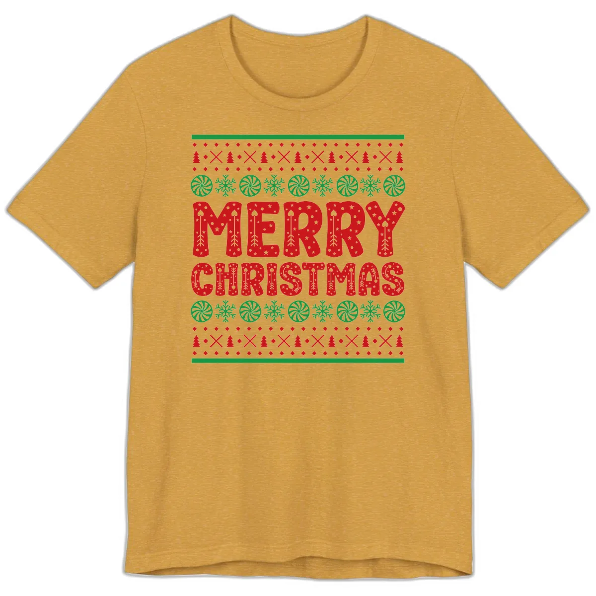 Merry Christmas Ugly Sweater Design Premium T-Shirt in Heather Mustard