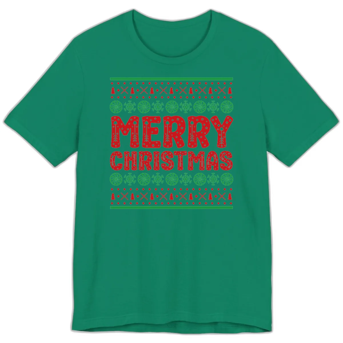 Merry Christmas Ugly Sweater Design Premium T-Shirt in Kelly