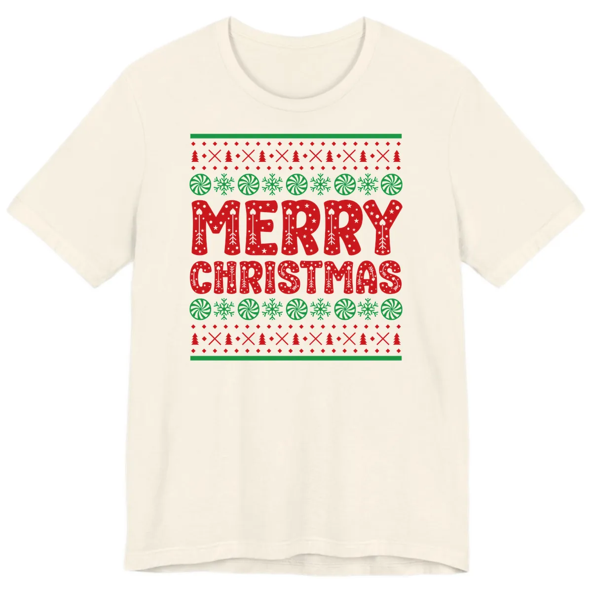 Merry Christmas Ugly Sweater Design Premium T-Shirt in Natural