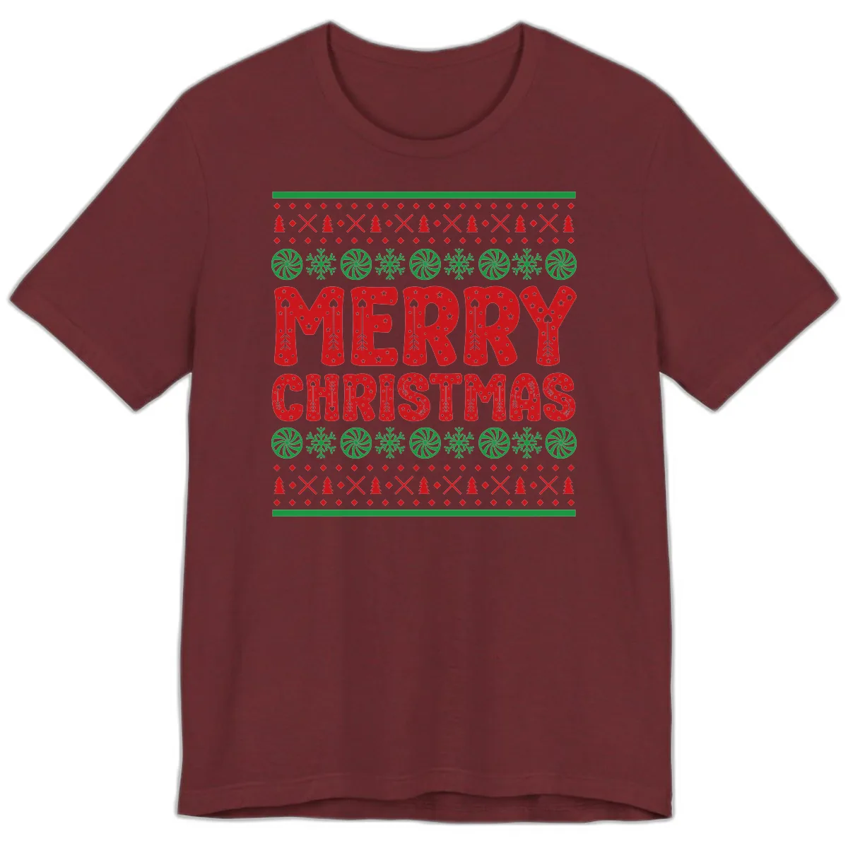 Merry Christmas Ugly Sweater Design Premium T-Shirt in Heather Cardinal