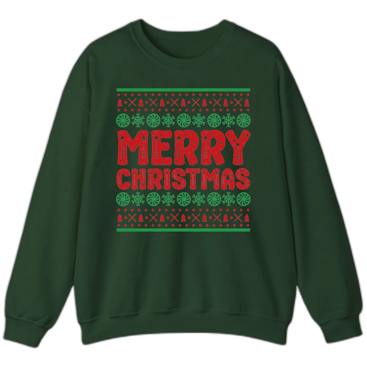 Merry Christmas Ugly Sweater Design Sweatshirt in Forest Green