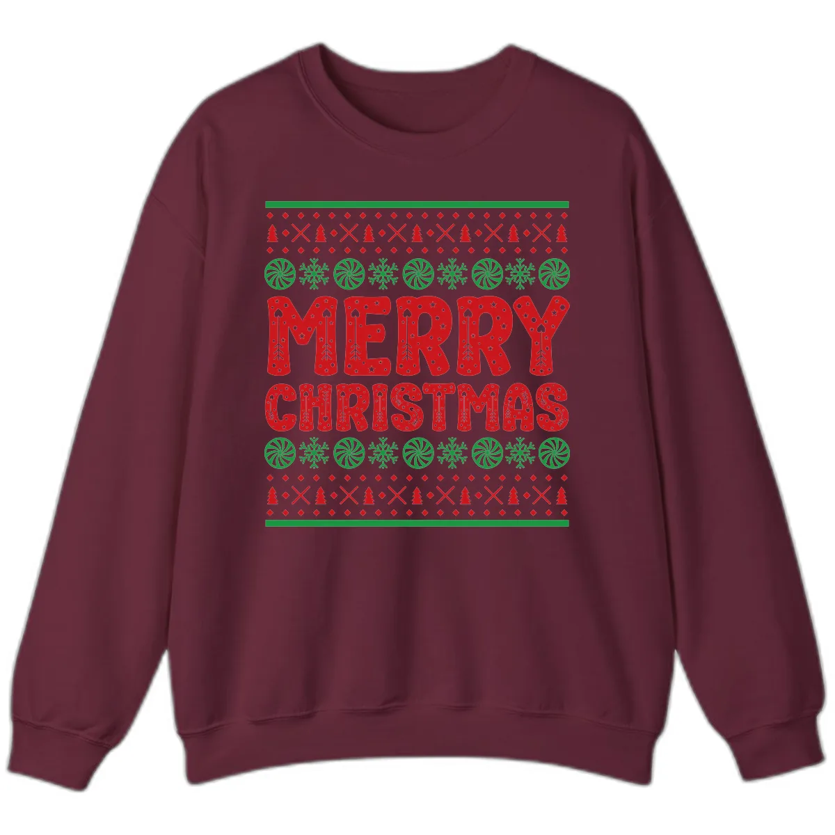 Merry Christmas Ugly Sweater Design Sweatshirt in Maroon