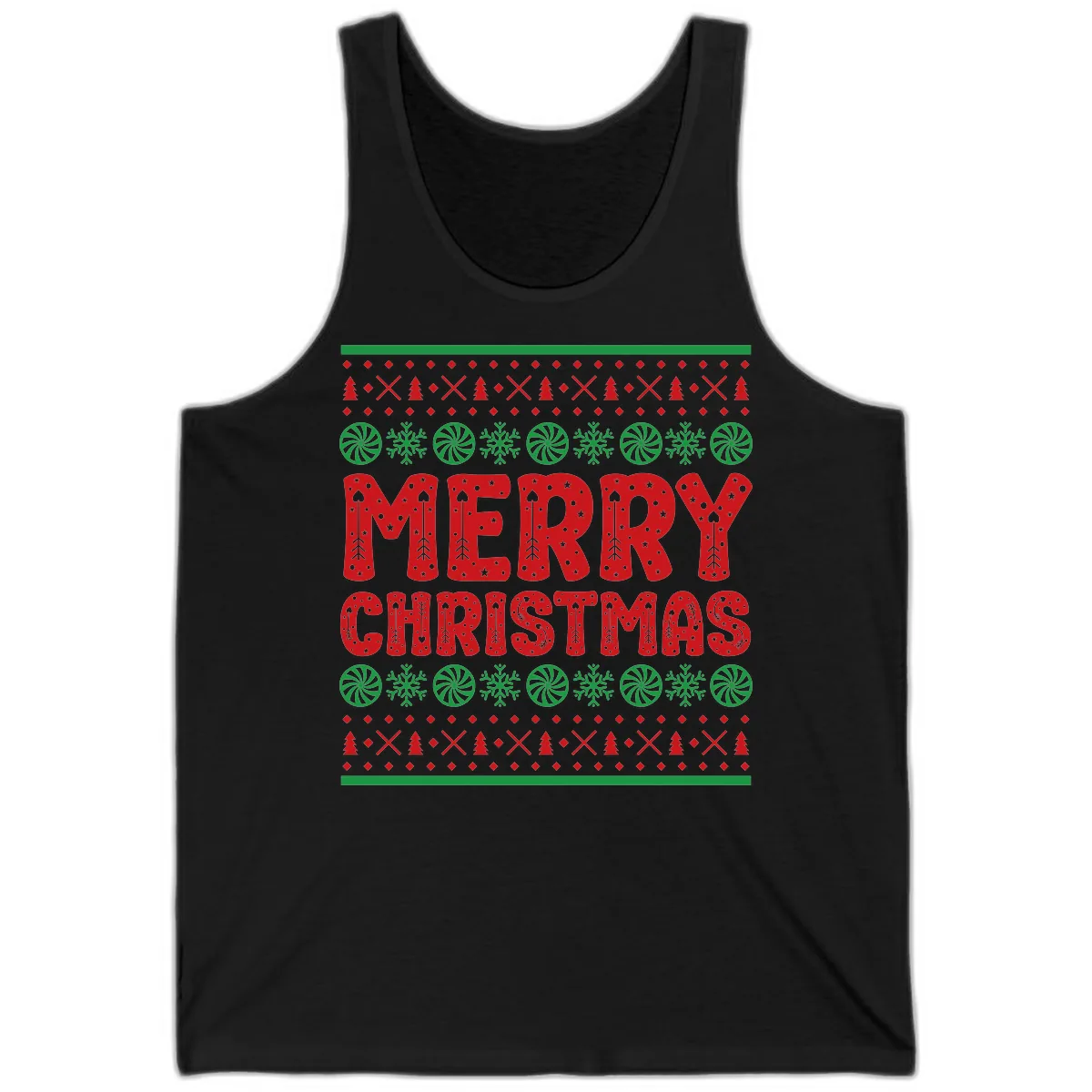 Merry Christmas Ugly Sweater Design Tank in Black