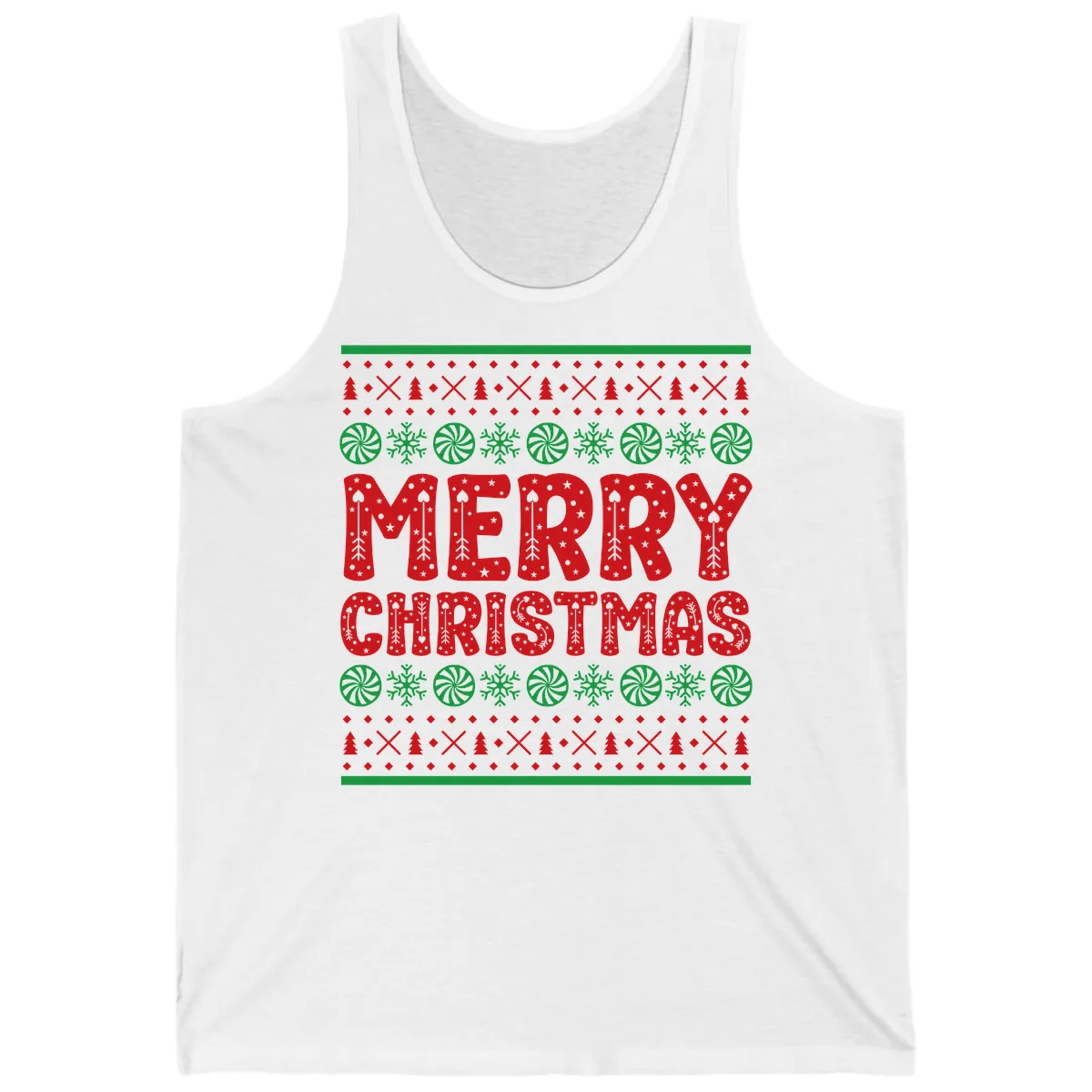 Merry Christmas Ugly Sweater Design Tank in White