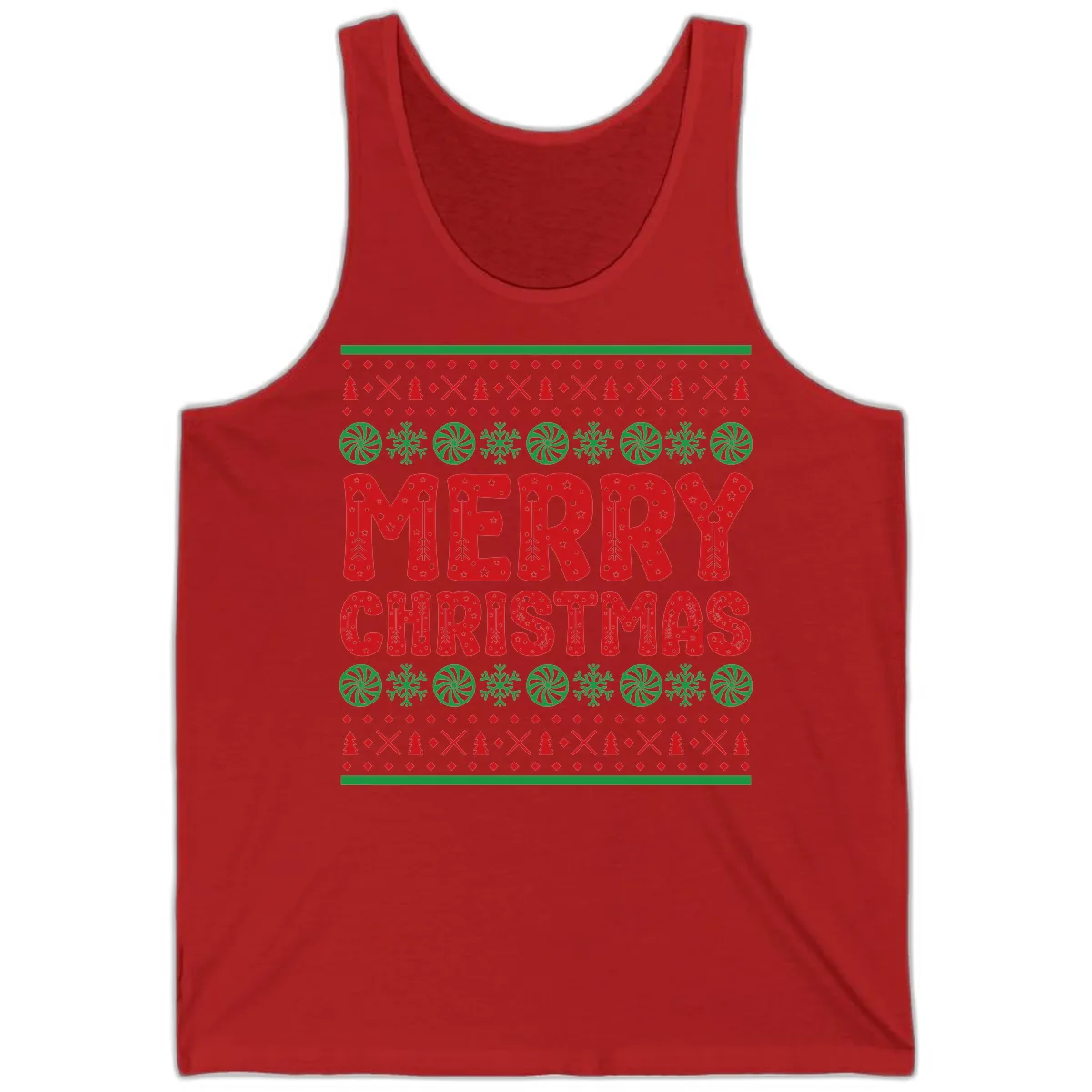 Merry Christmas Ugly Sweater Design Tank in Red