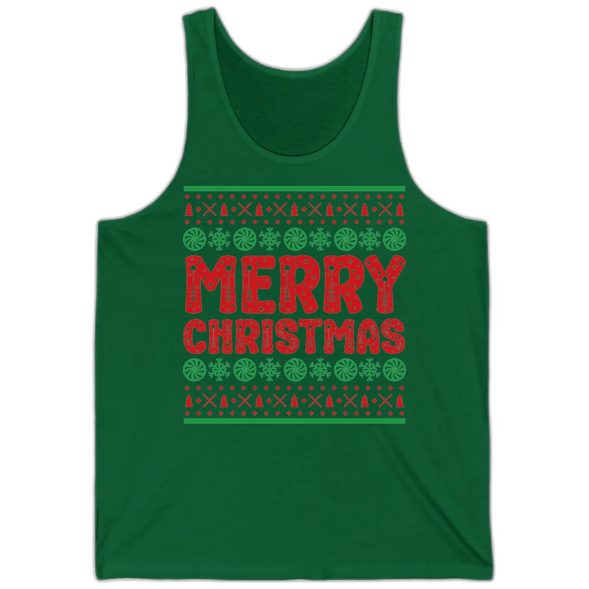 Merry Christmas Ugly Sweater Design Tank in Kelly
