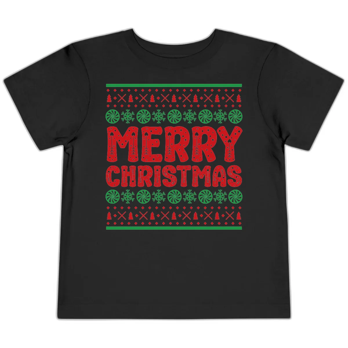 Merry Christmas Ugly Sweater Design Toddler T-Shirt in Black