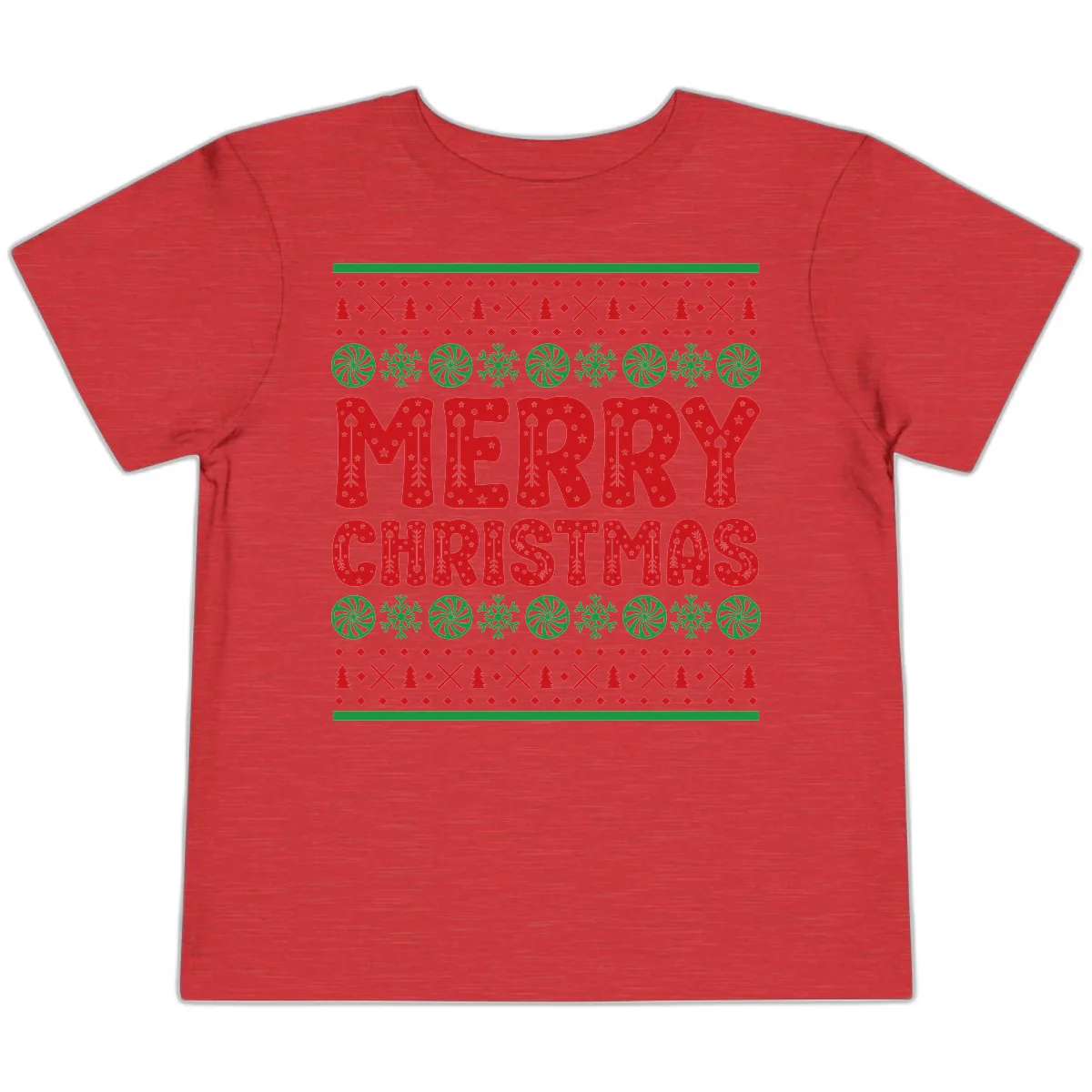 Merry Christmas Ugly Sweater Design Toddler T-Shirt in Heather Red