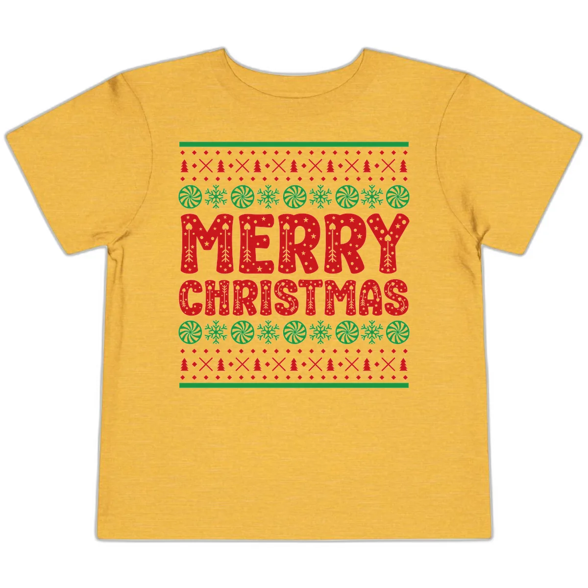 Merry Christmas Ugly Sweater Design Toddler T-Shirt in Heather Yellow Gold
