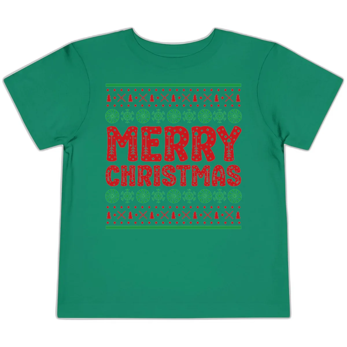 Merry Christmas Ugly Sweater Design Toddler T-Shirt in Kelly