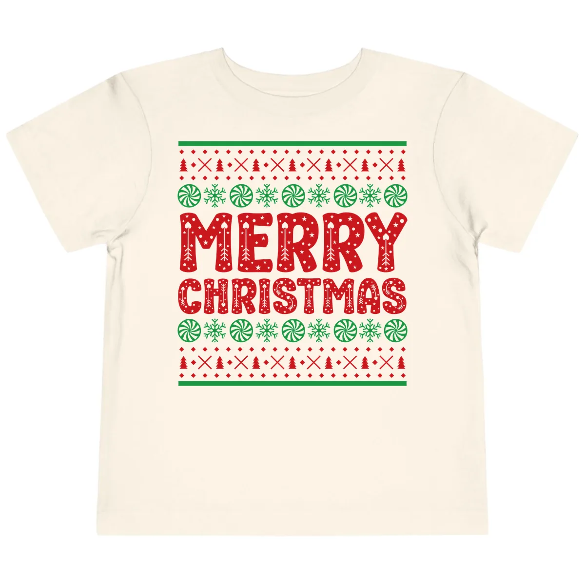Merry Christmas Ugly Sweater Design Toddler T-Shirt in Natural