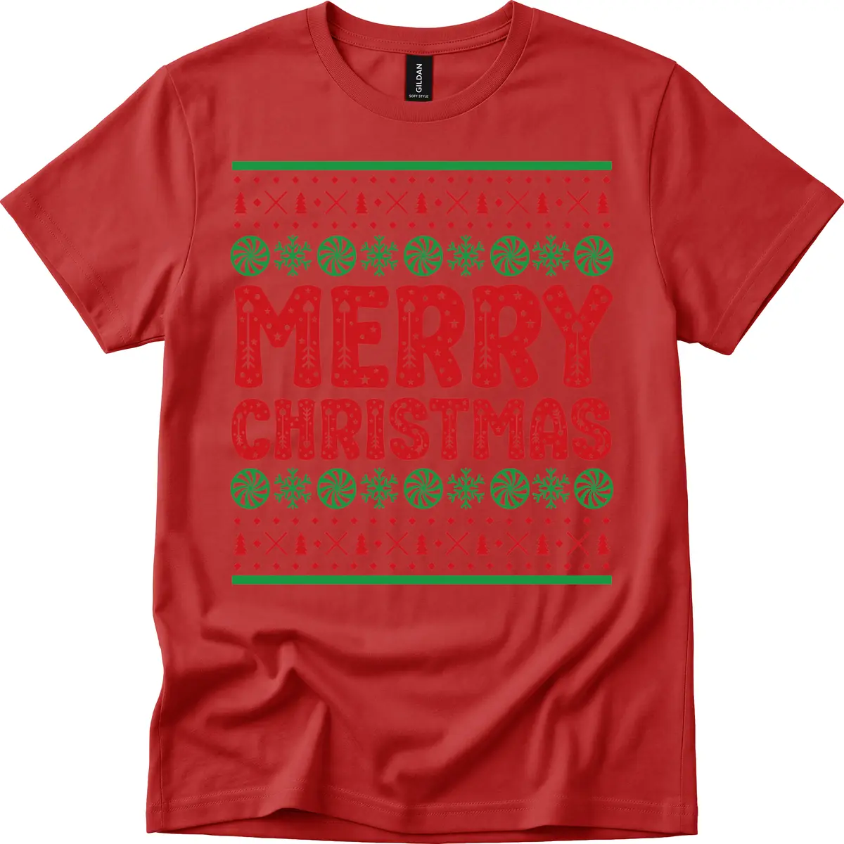 Merry Christmas Ugly Sweater Design T-Shirt in Red