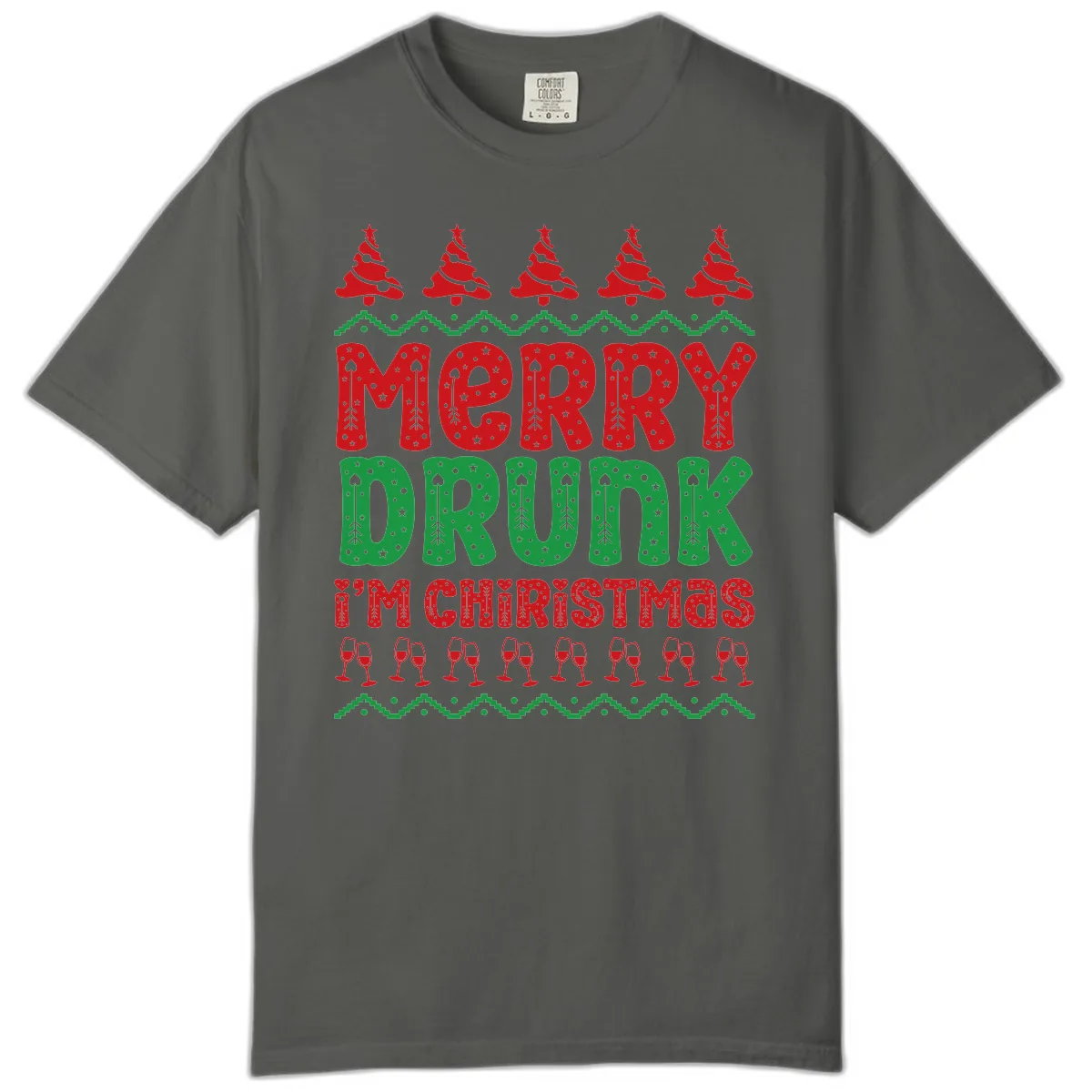 Merry Drunk I'm Christmas Ugly Sweater Comfort Color in Pepper