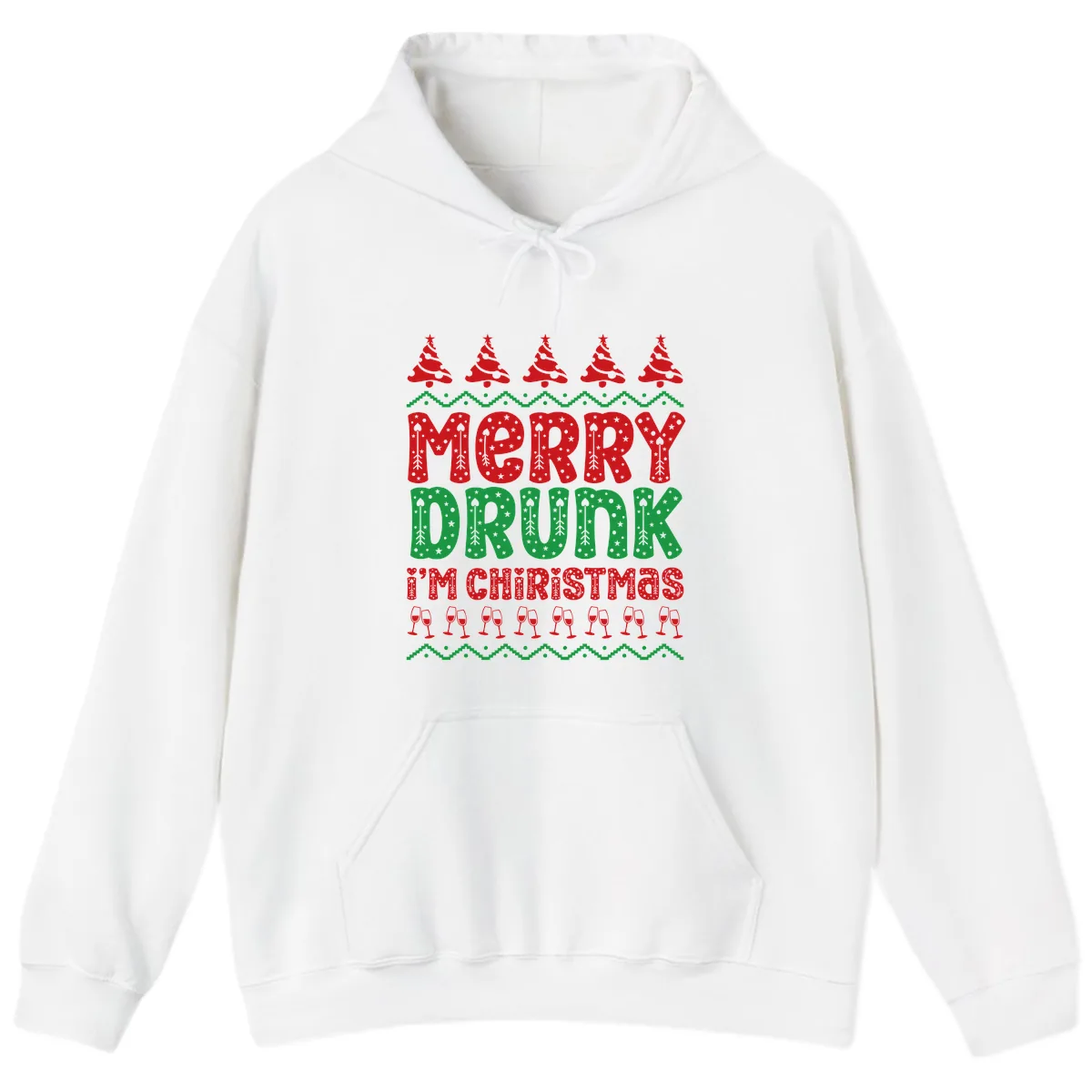 Merry Drunk I'm Christmas Ugly Sweater Hoodie in White