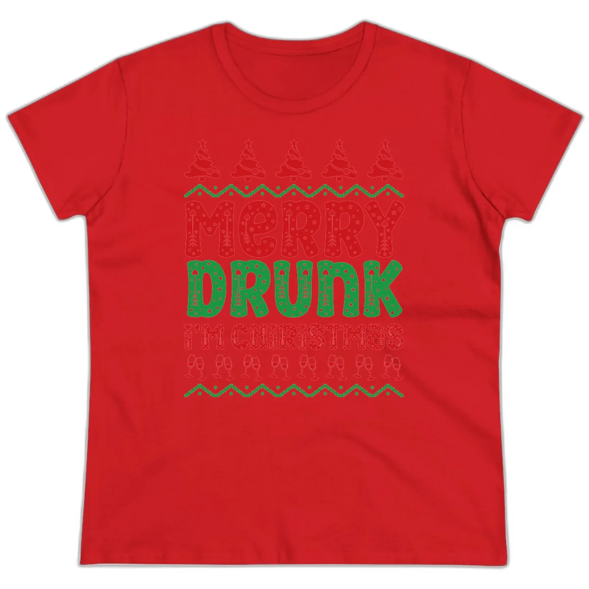 Merry Drunk I'm Christmas Ugly Sweater Ladies Tee in Red