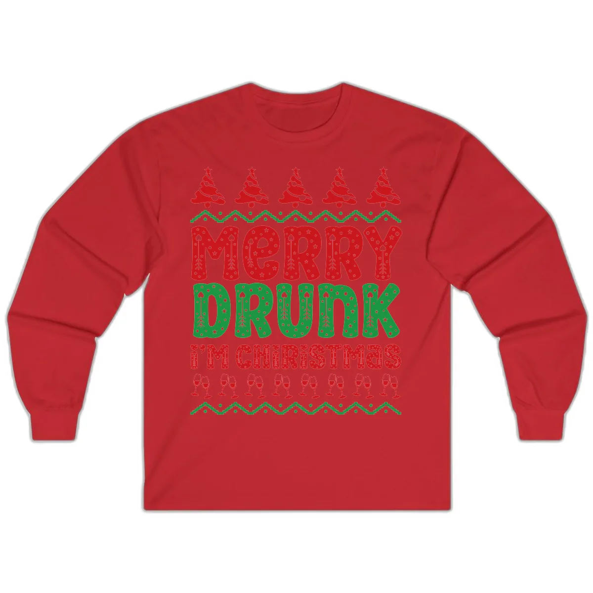 Merry Drunk I'm Christmas Ugly Sweater Long Sleeve in Red