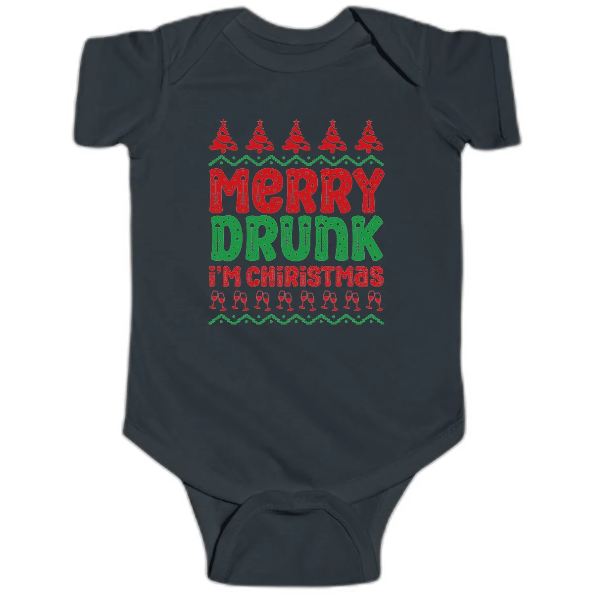 Merry Drunk I'm Christmas Ugly Sweater Baby Onesie in Black