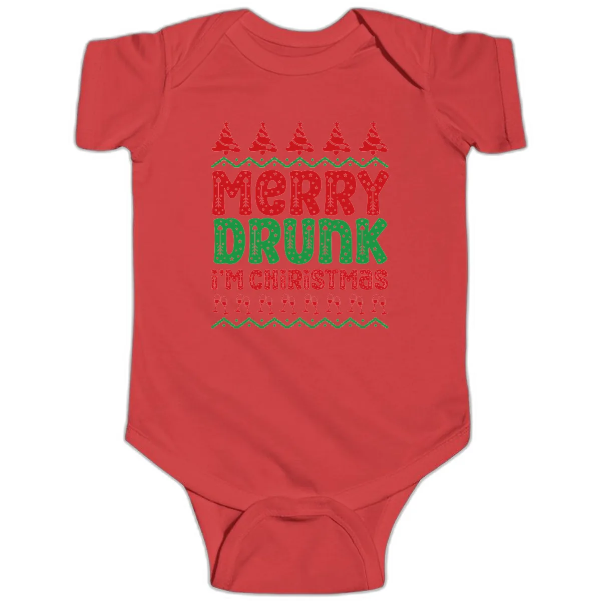 Merry Drunk I'm Christmas Ugly Sweater Baby Onesie in Red