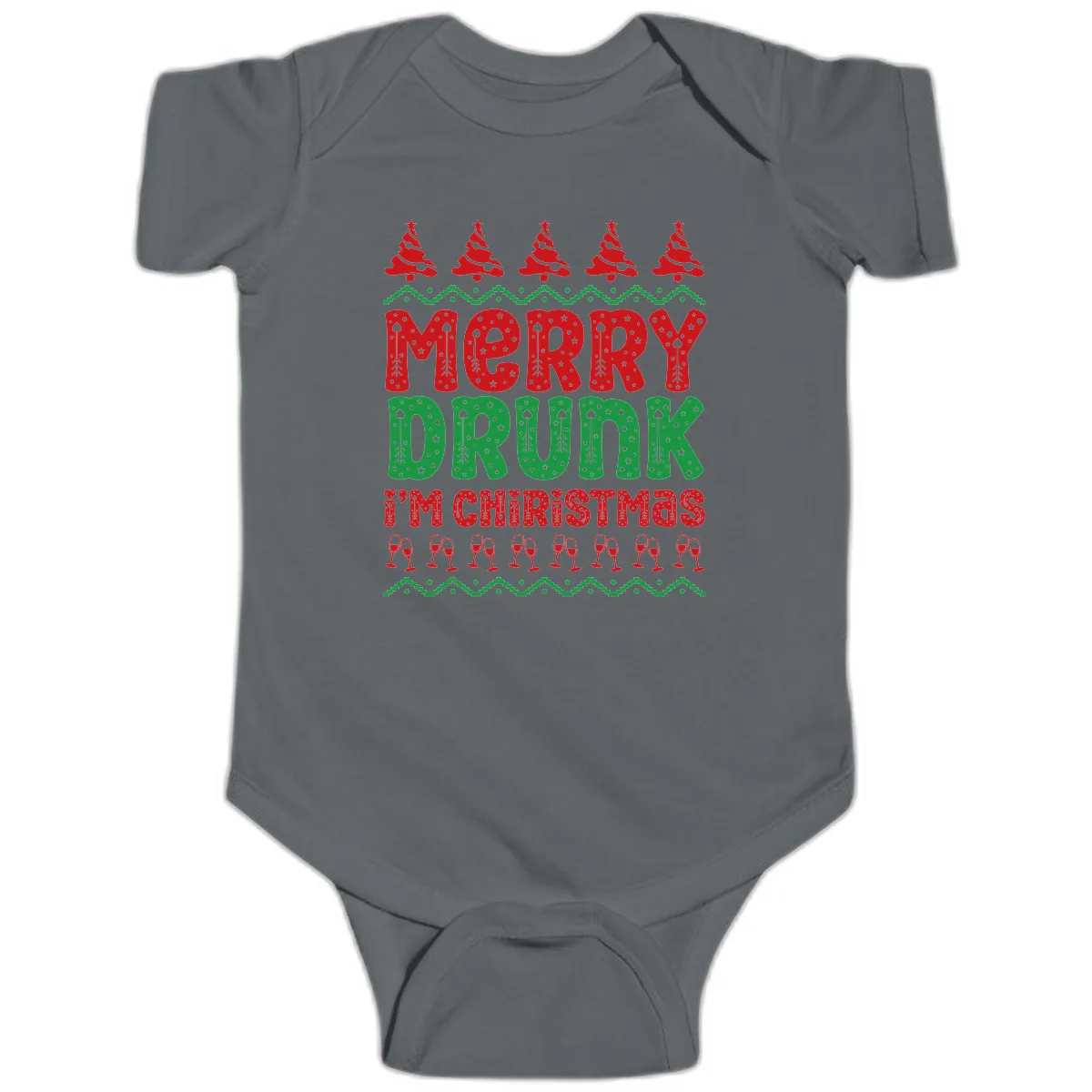 Merry Drunk I'm Christmas Ugly Sweater Baby Onesie in Charcoal