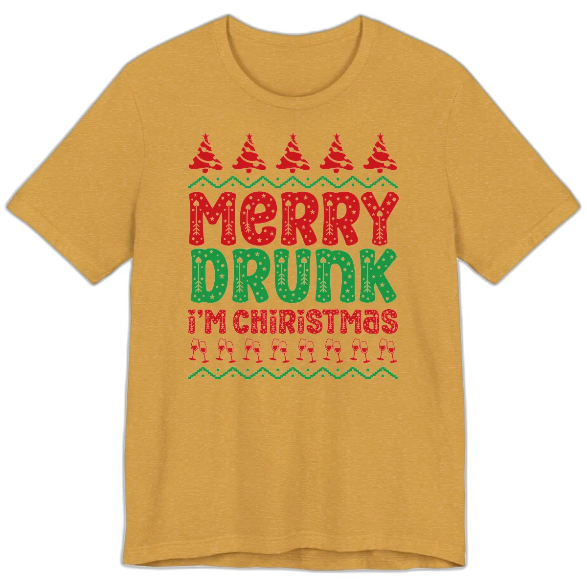 Merry Drunk I'm Christmas Ugly Sweater Premium T-Shirt in Heather Mustard