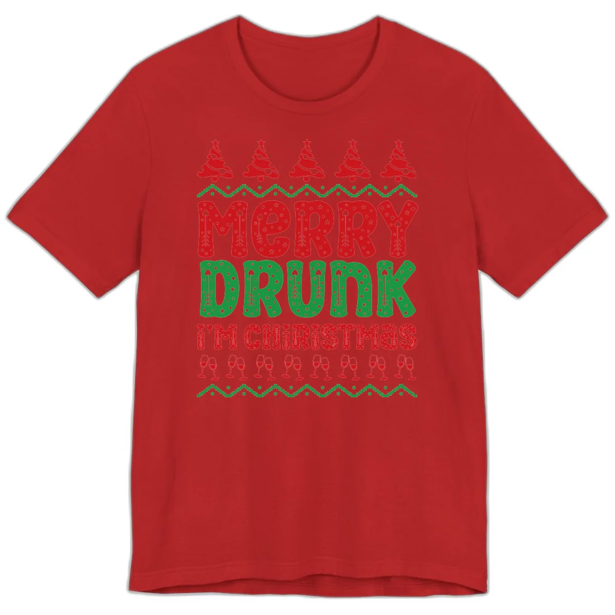 Merry Drunk I'm Christmas Ugly Sweater Premium T-Shirt in Red