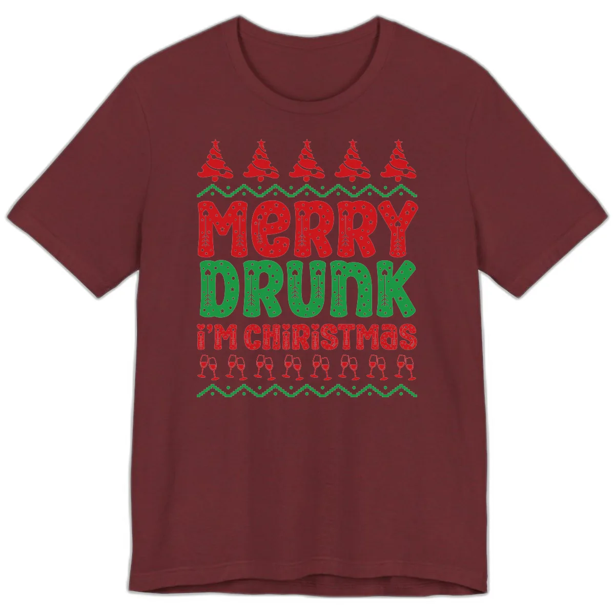 Merry Drunk I'm Christmas Ugly Sweater Premium T-Shirt in Heather Cardinal