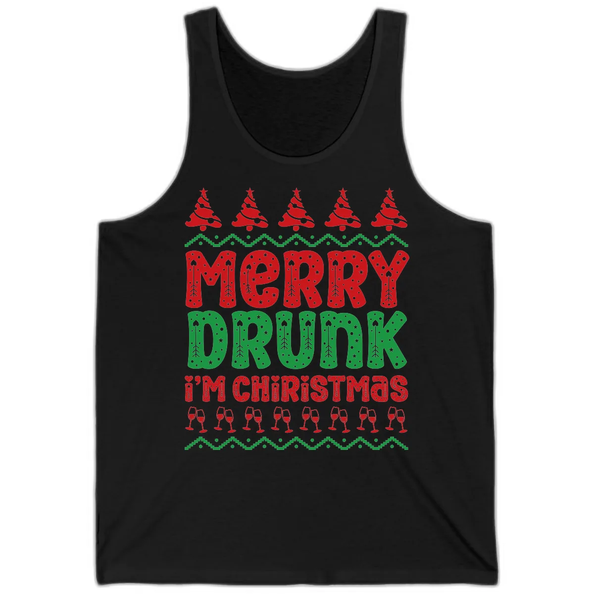 Merry Drunk I'm Christmas Ugly Sweater Tank in Black