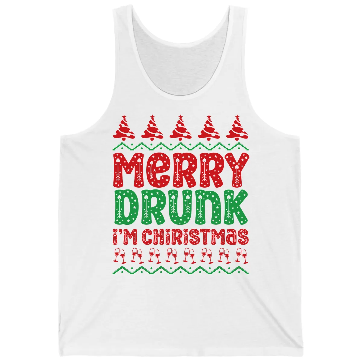 Merry Drunk I'm Christmas Ugly Sweater Tank in White