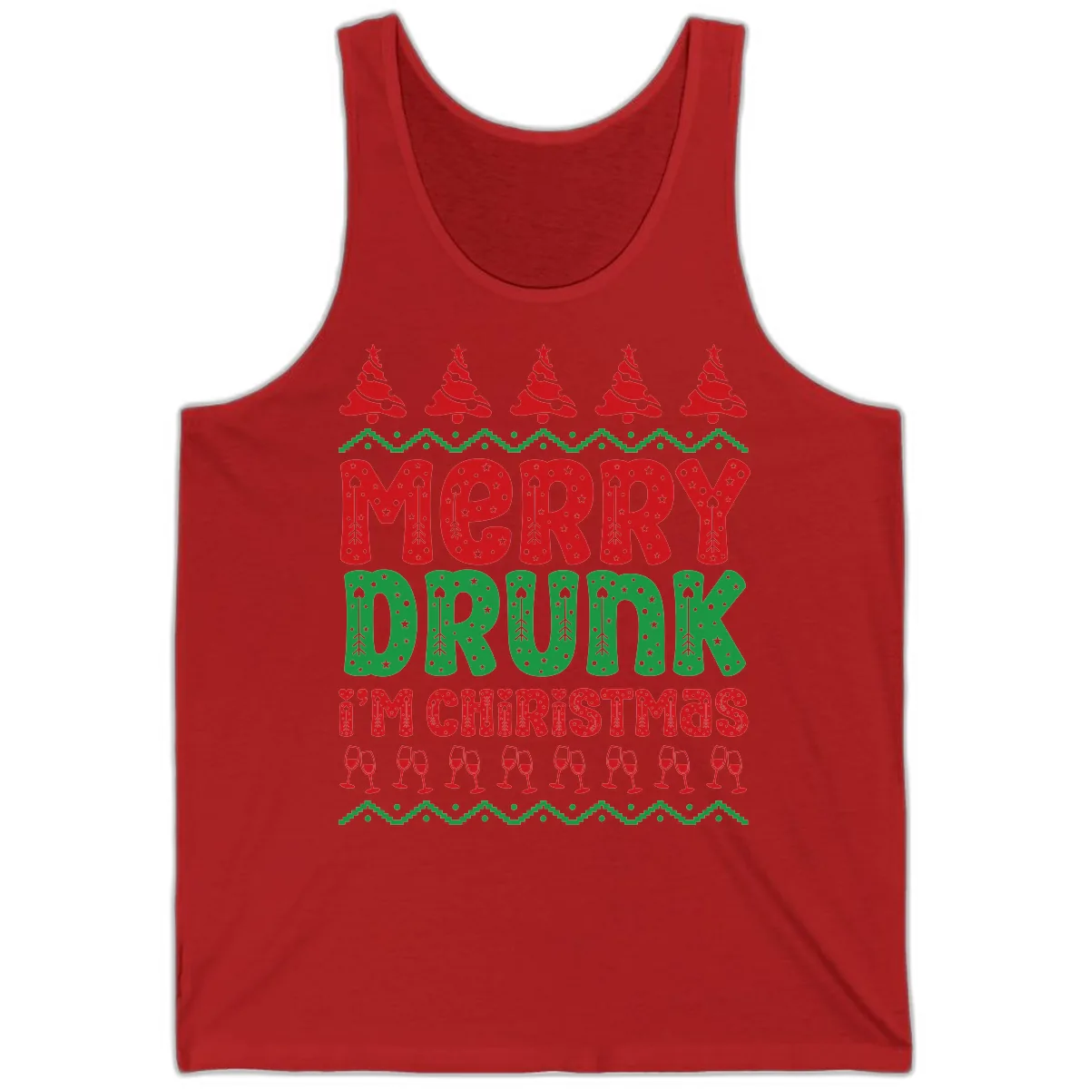 Merry Drunk I'm Christmas Ugly Sweater Tank in Red