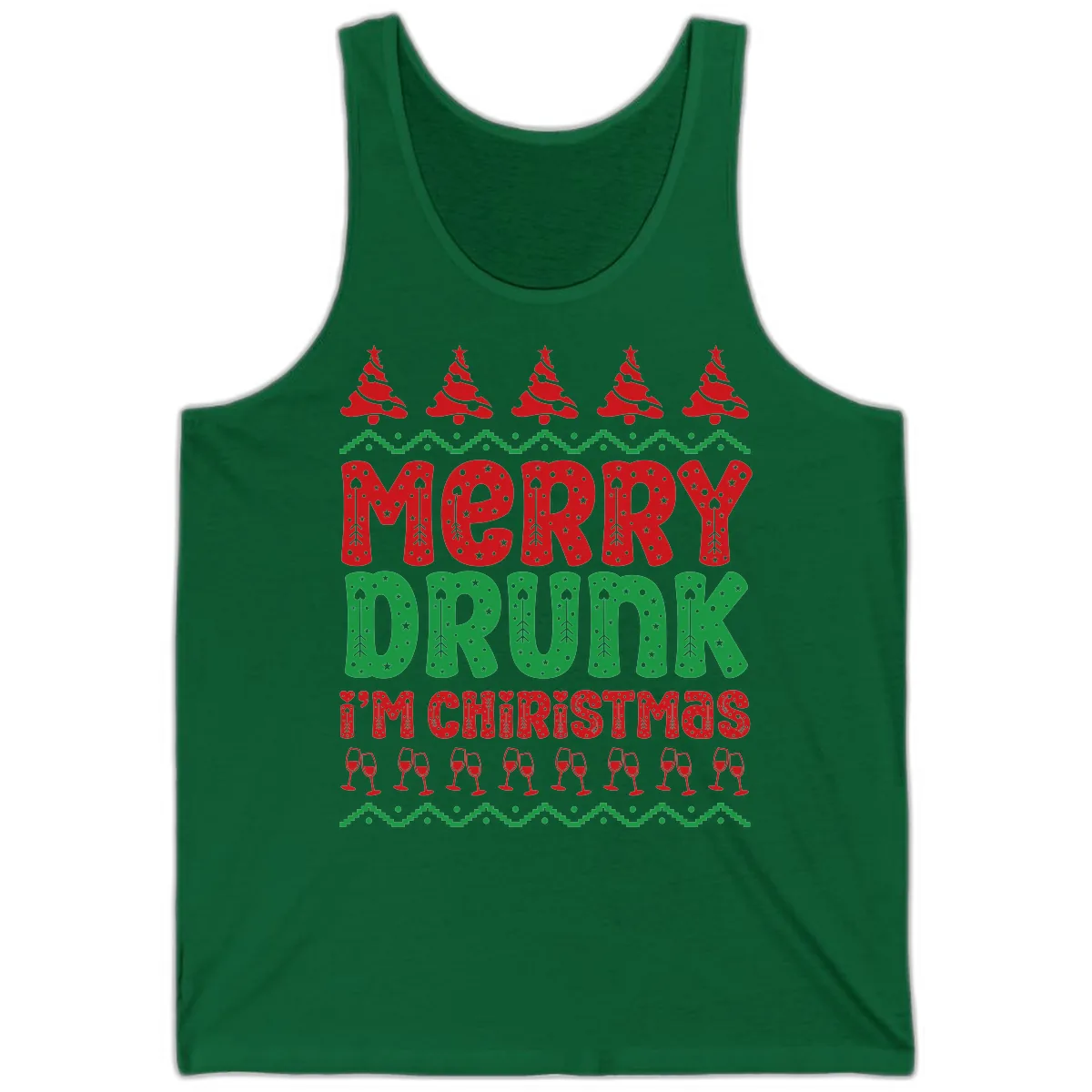 Merry Drunk I'm Christmas Ugly Sweater Tank in Kelly