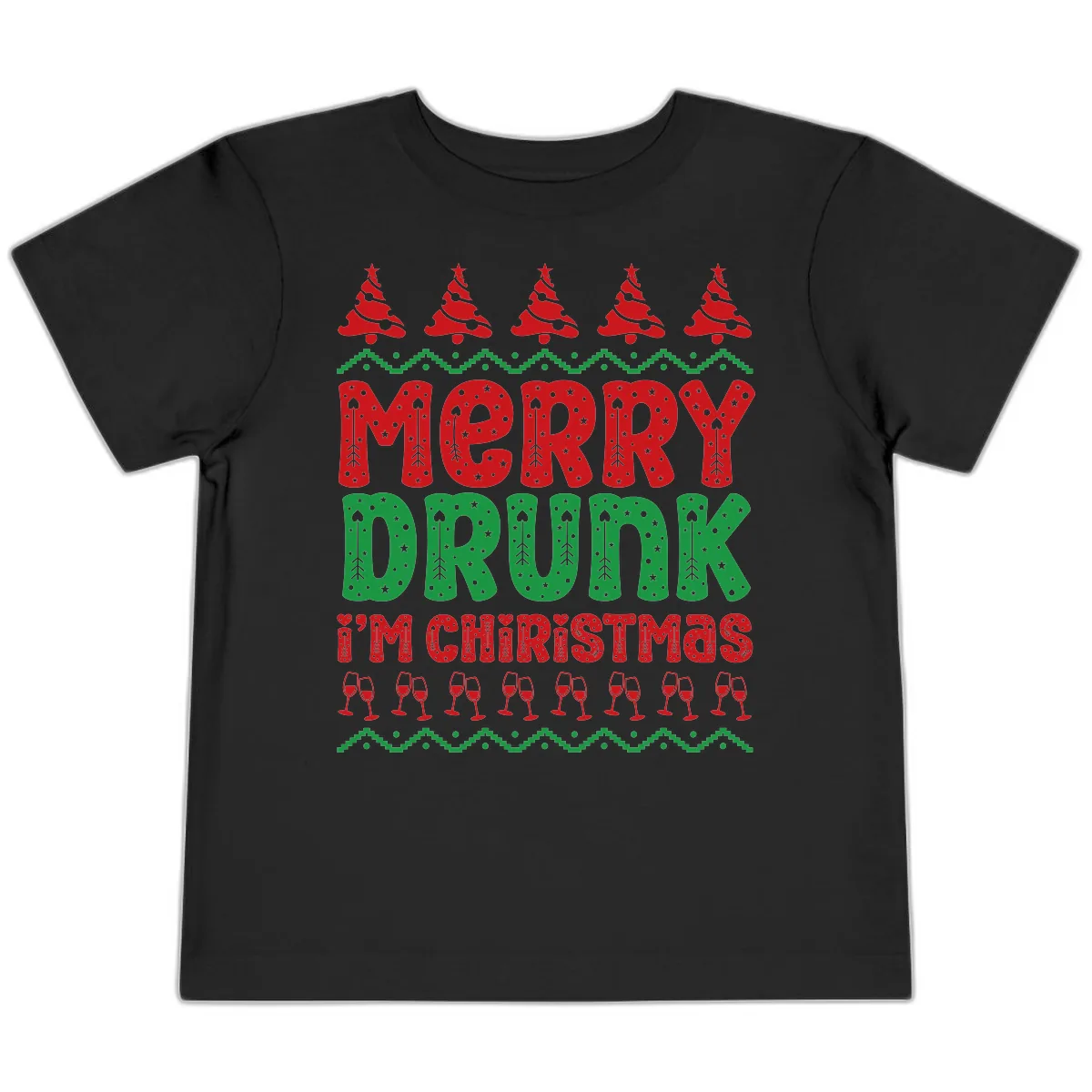 Merry Drunk I'm Christmas Ugly Sweater Toddler T-Shirt in Black