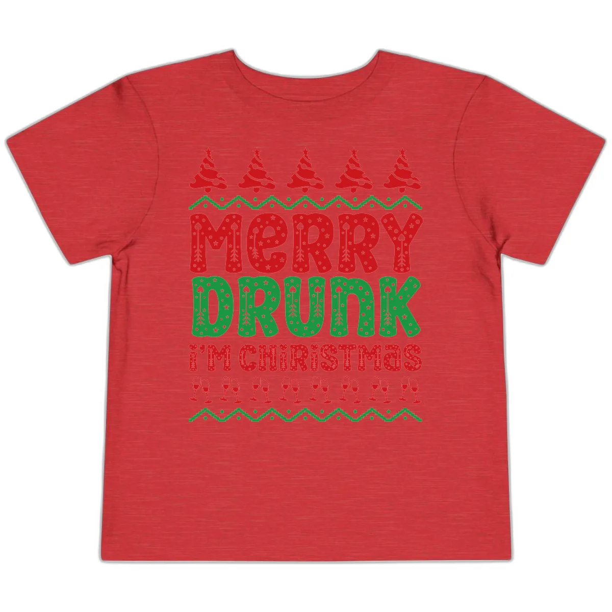 Merry Drunk I'm Christmas Ugly Sweater Toddler T-Shirt in Heather Red