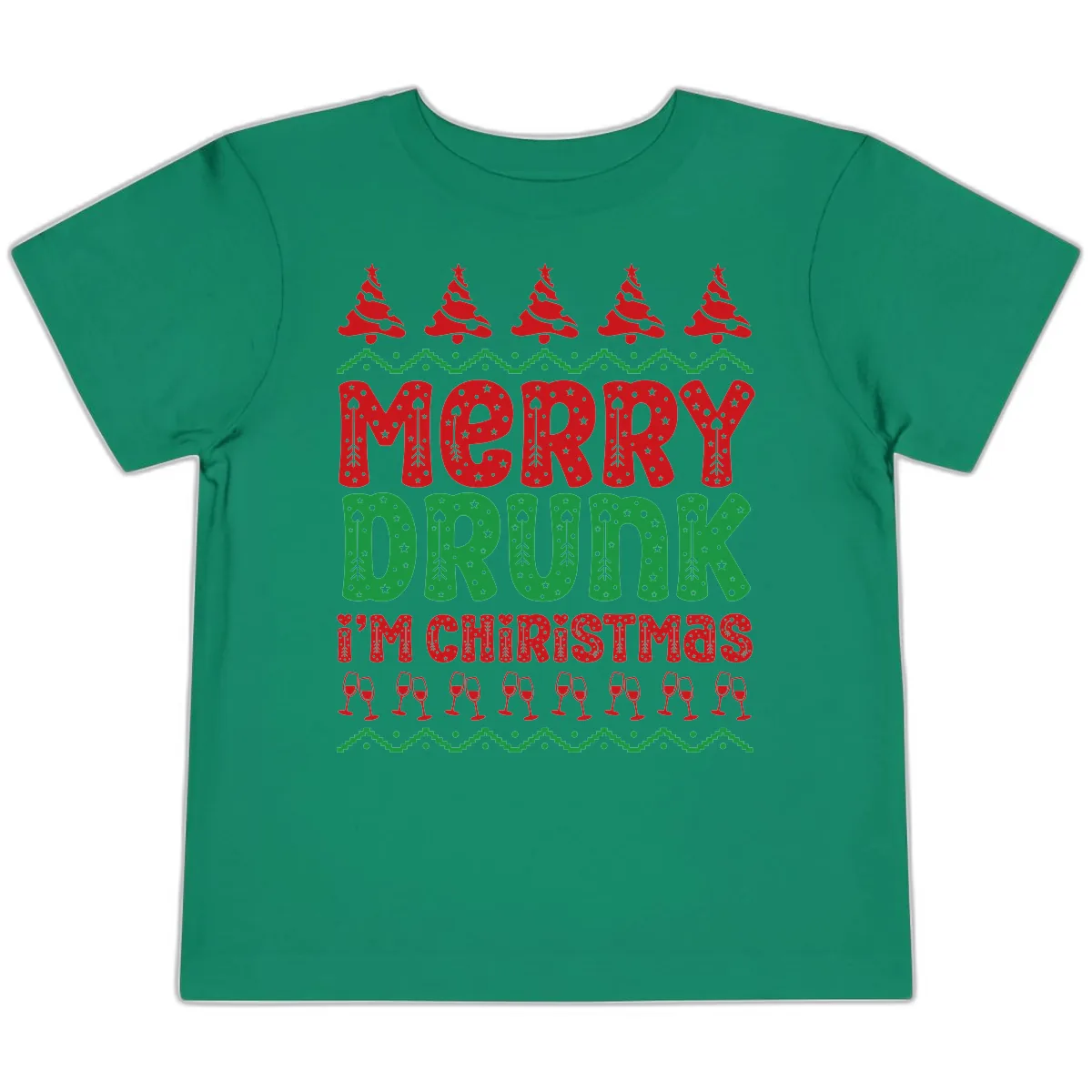 Merry Drunk I'm Christmas Ugly Sweater Toddler T-Shirt in Kelly