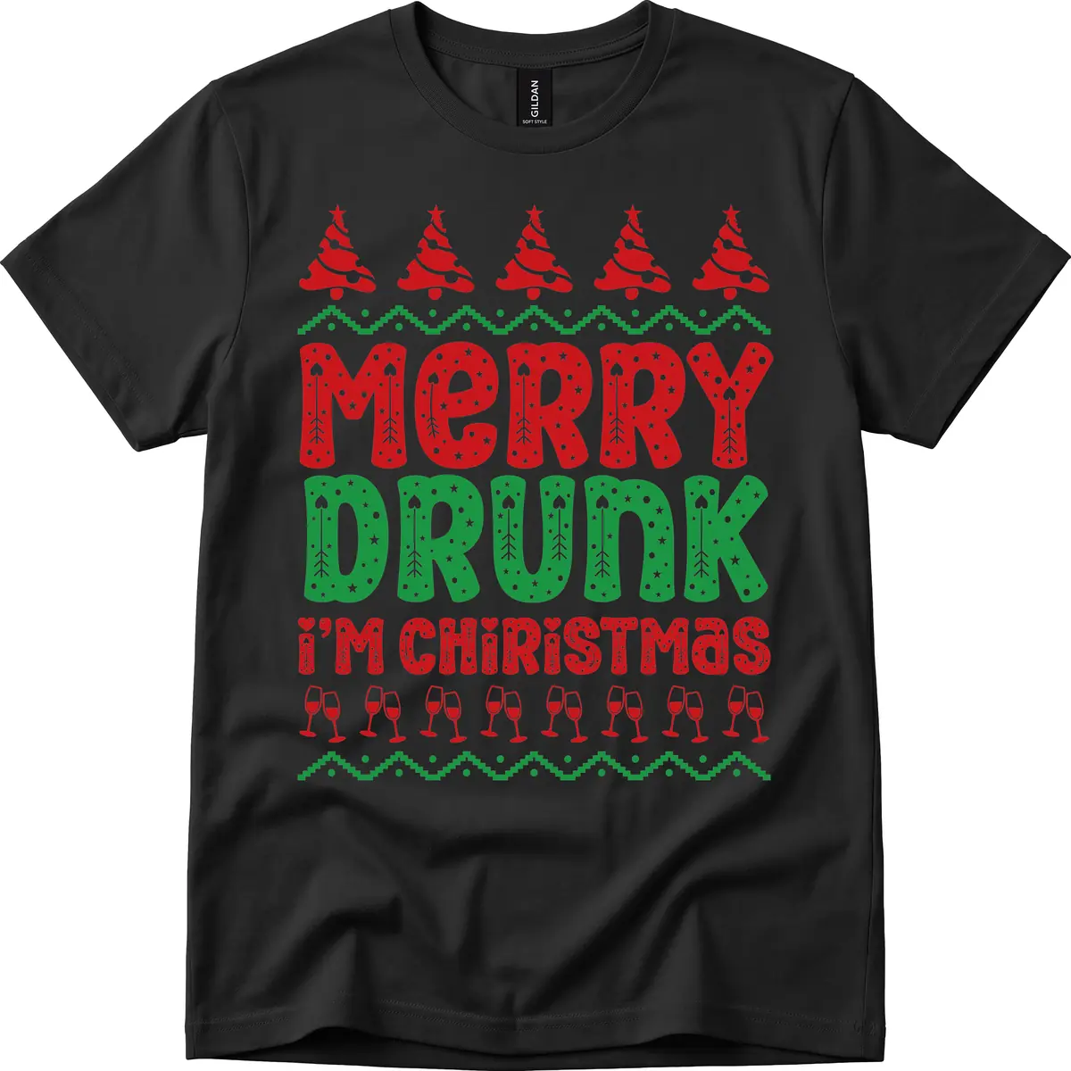 Merry Drunk I'm Christmas Ugly Sweater T-Shirt in Black