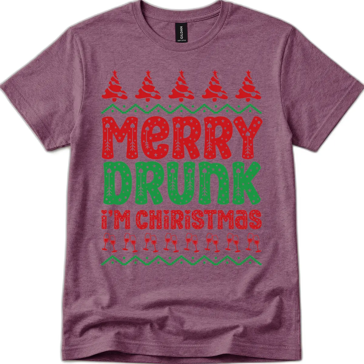 Merry Drunk I'm Christmas Ugly Sweater T-Shirt in Heather Maroon