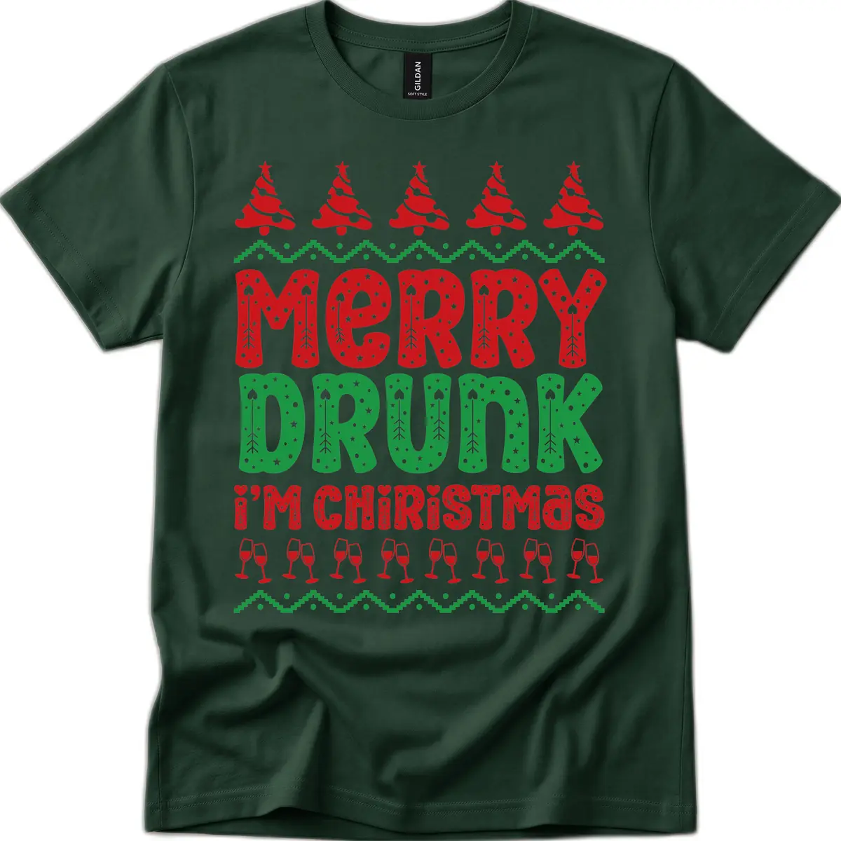 Merry Drunk I'm Christmas Ugly Sweater T-Shirt in Forest Green