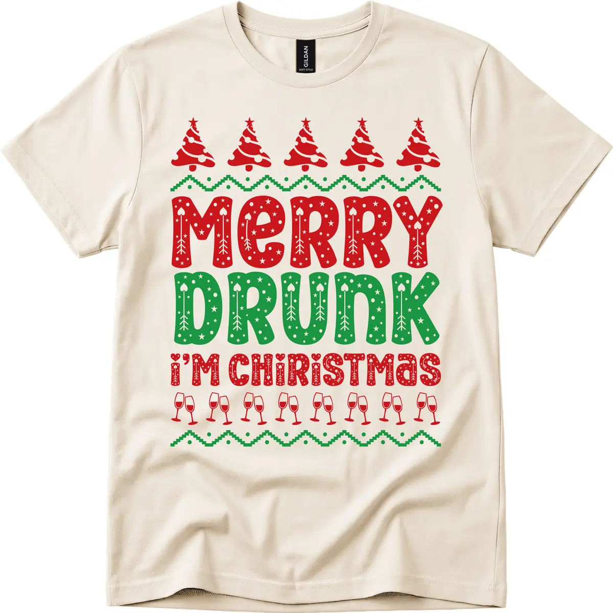 Merry Drunk I'm Christmas Ugly Sweater T-Shirt in Natural