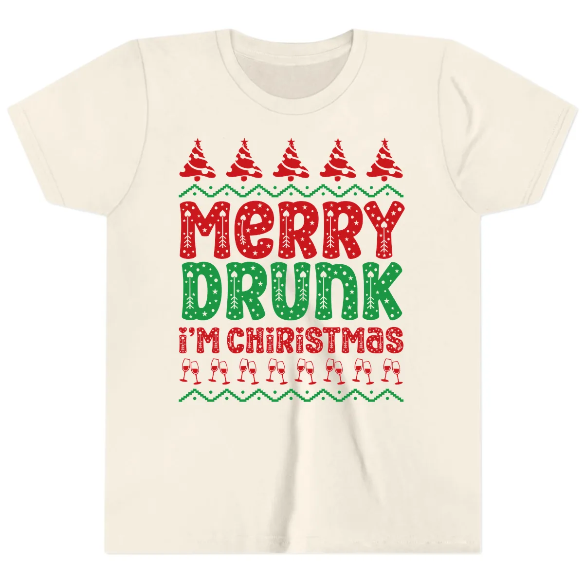 Merry Drunk I'm Christmas Ugly Sweater Youth T-Shirt in Natural
