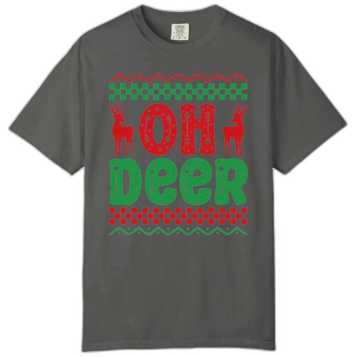 Oh Deer Ugly Christmas Sweater Design Comfort Color in Pepper