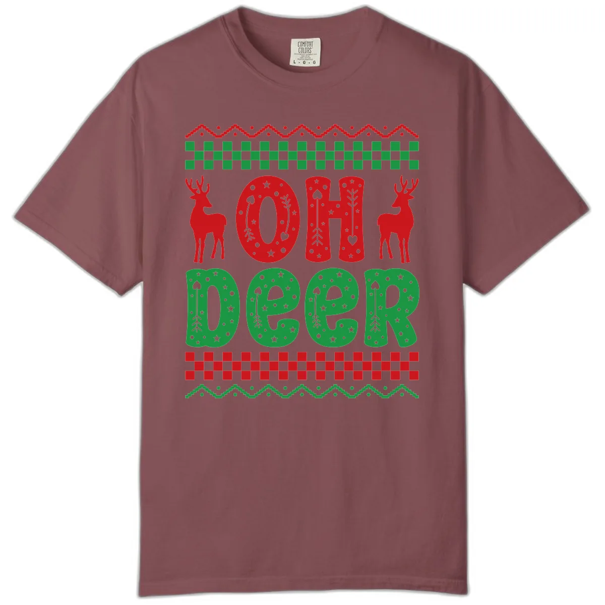 Oh Deer Ugly Christmas Sweater Design Comfort Color in Brick