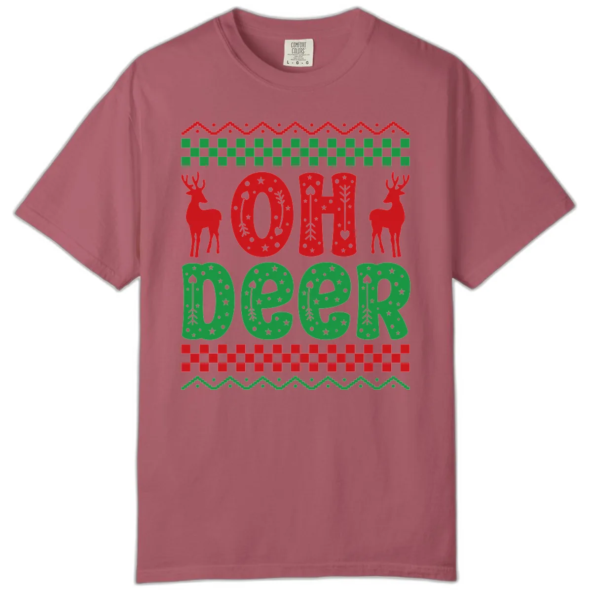 Oh Deer Ugly Christmas Sweater Design Comfort Color in Crimson